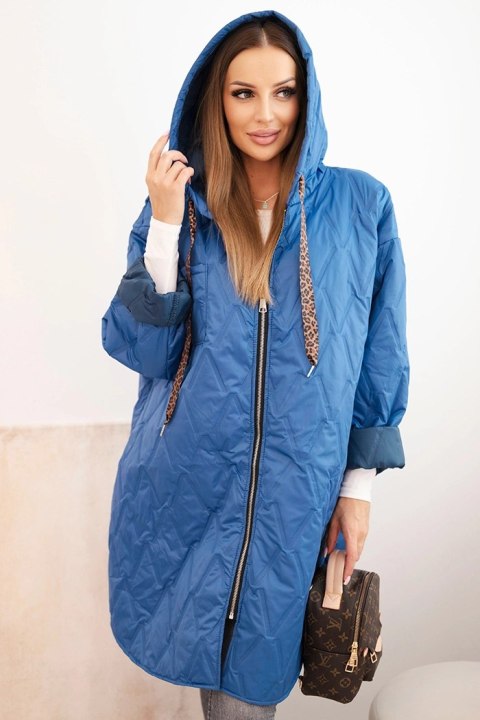 Kurtka damska Plus Size pikowana z kapturem i napisem HOPE – jasno jeansowa