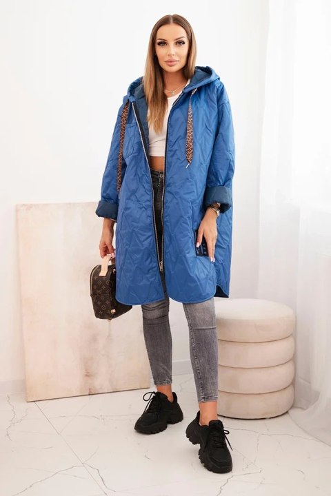 Kurtka damska Plus Size pikowana z kapturem i napisem HOPE – jasno jeansowa