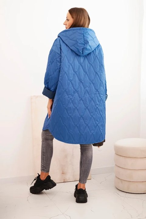 Kurtka damska Plus Size pikowana z kapturem i napisem HOPE – jasno jeansowa