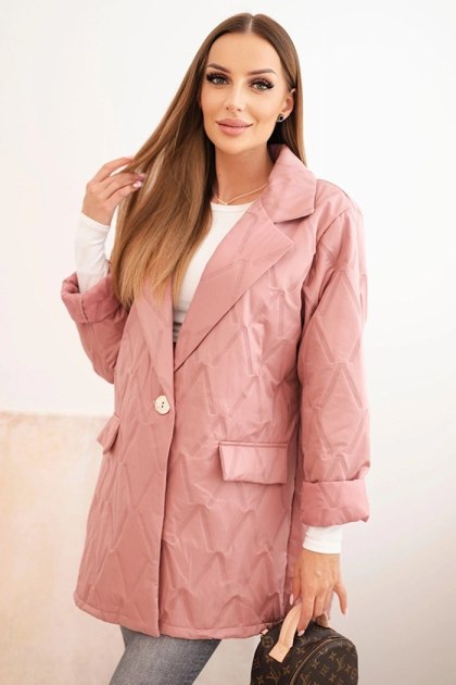 Kurtka damska Plus Size pikowana z kołnierzem i guzikiem ciemno różowa