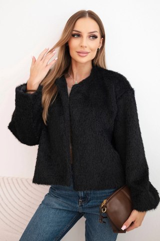 Kurtka damska futerkowa czarna bez zapięcia – Stylowy Wieszak