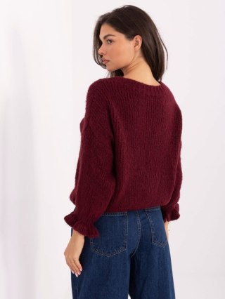 Bordowy Sweter Damski z Falbankami – ITALY MODA