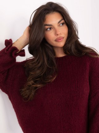 Bordowy Sweter Damski z Falbankami – ITALY MODA
