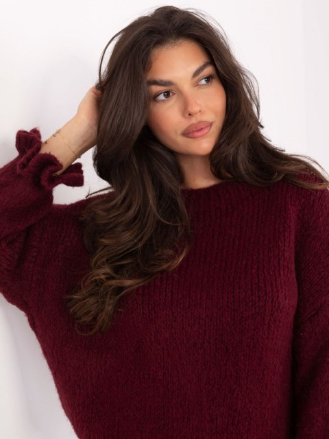 Sweter elegancki w kolorze bordo z falbanami