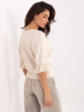 Beżowy Sweter Damski ITALY MODA z Falbanami na Rękawach