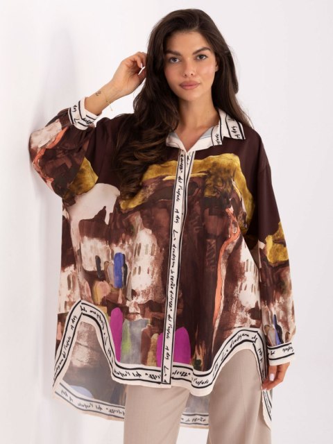 Stylowa długa koszula damska oversize RUE PARIS z nadrukiem