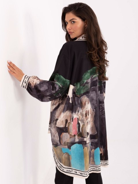 Czarna koszula damska oversize RUE PARIS z nadrukiem – Stylowy Wieszak