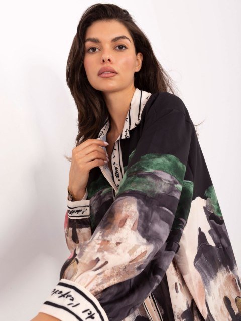 Stylowa koszula damska czarna oversize z kołnierzykiem