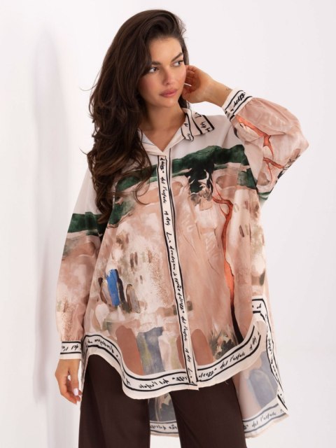 Koszula damska RUE PARIS jasnobeżowa oversize – moda casual
