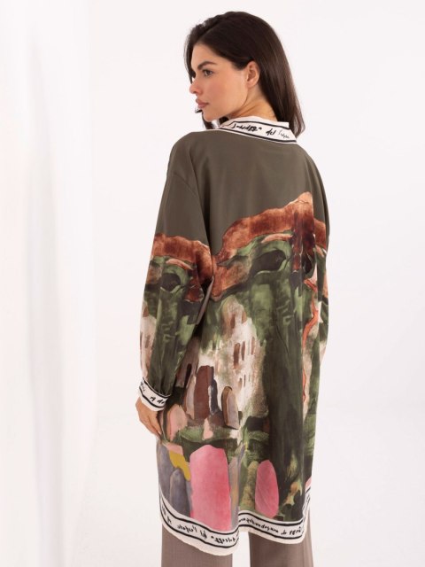 Stylowa koszula damska oversize khaki z kołnierzykiem i guzikami