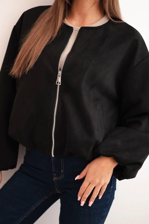 Czarna kurtka damska z bufiastymi rękawami, włoska produkcja, casual i smart casual.