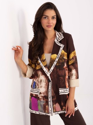 Marynarka damska brązowa z nadrukiem i podszewką – ITALY MODA