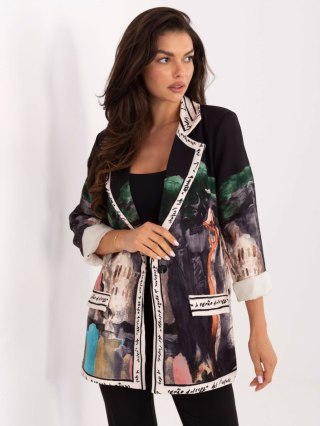 Marynarka damska czarna z nadrukiem i podszewką – ITALY MODA