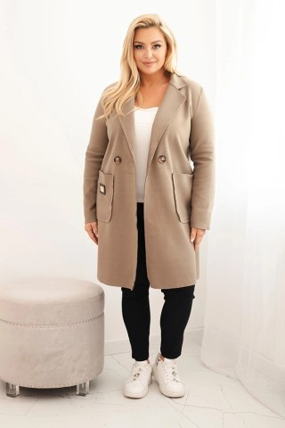 Płaszcz damski elegancki Plus Size fango z kołnierzem i dużymi kieszeniami – Stylowy Wieszak