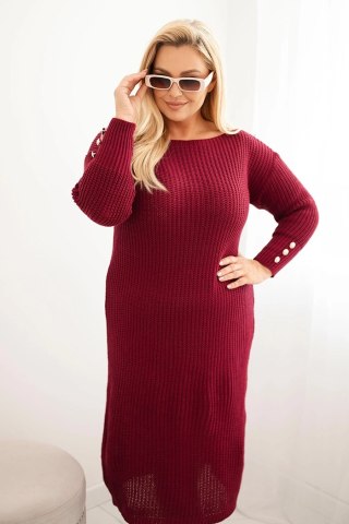 Sukienka swetrowa damska Plus Size z moherem – bordowa