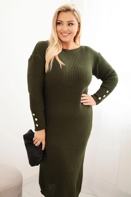 Sukienka swetrowa damska Plus Size z moherem – khaki