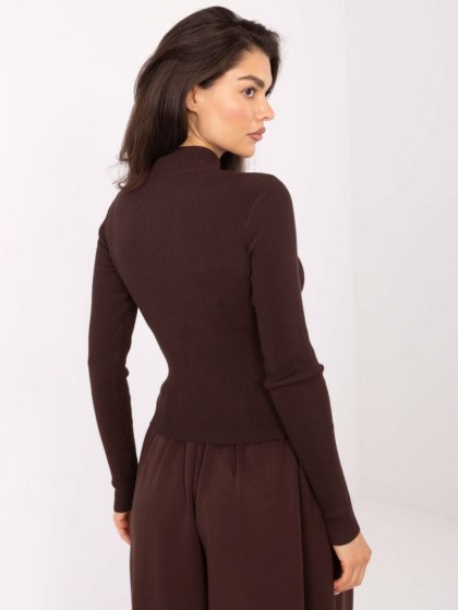 Czekoladowy dopasowany sweter w prążek XL – STITCH & SOUL