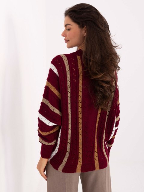 Sweter damski casual oversize bordowy w paski – JELISJELIS