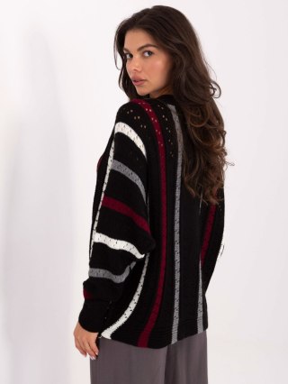 Sweter damski czarny oversize nietoperz ażurowy w paski – JELISJELIS