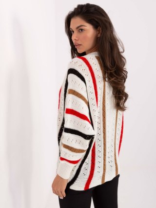 Sweter damski oversize ecru w paski ażurowy – JELISJELIS