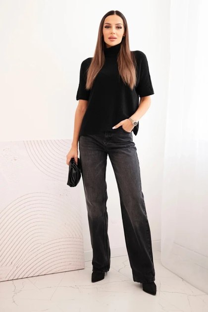 Sweter damski z krótkim rękawem o luźnym kroju czarny