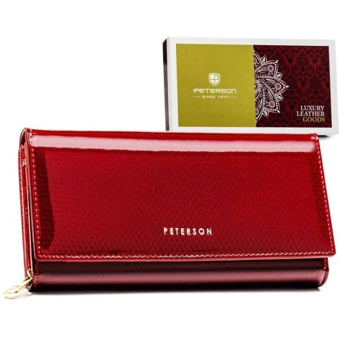 Portfel damski skórzany czerwony lakierowany na karty - Peterson