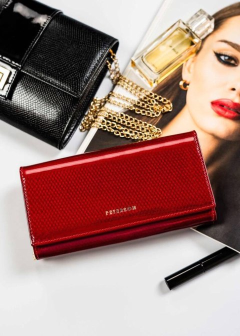 Portfel damski skórzany czerwony lakierowany na karty - Peterson