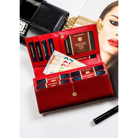 Portfel damski skórzany czerwony lakierowany na karty - Peterson