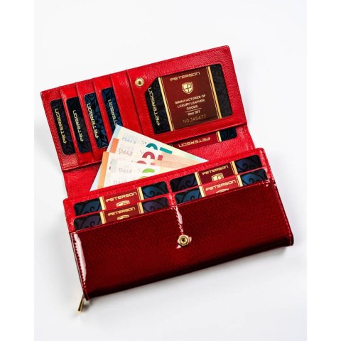 Portfel damski skórzany czerwony lakierowany na karty - Peterson