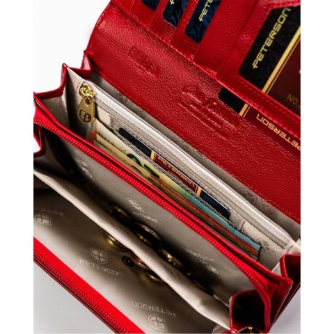 Portfel damski skórzany czerwony lakierowany na karty - Peterson