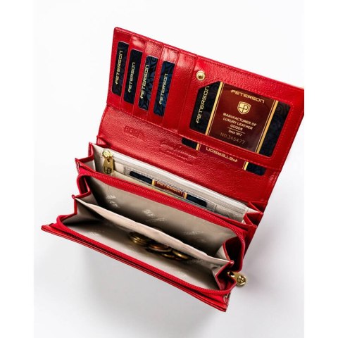 Portfel damski skórzany czerwony lakierowany na karty - Peterson
