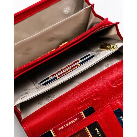 Portfel damski skórzany czerwony lakierowany na karty - Peterson