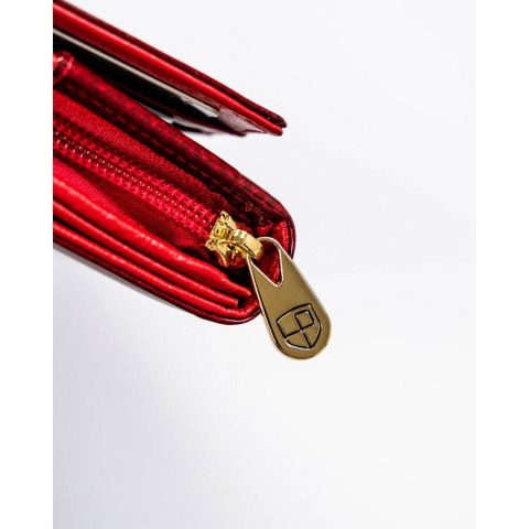 Portfel damski skórzany czerwony lakierowany na karty - Peterson