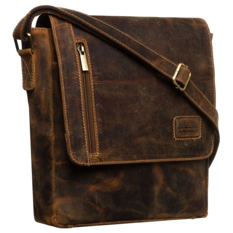 Skórzana listonoszka męska w brązowym kolorze zawieszona na regulowanym pasku - Peterson