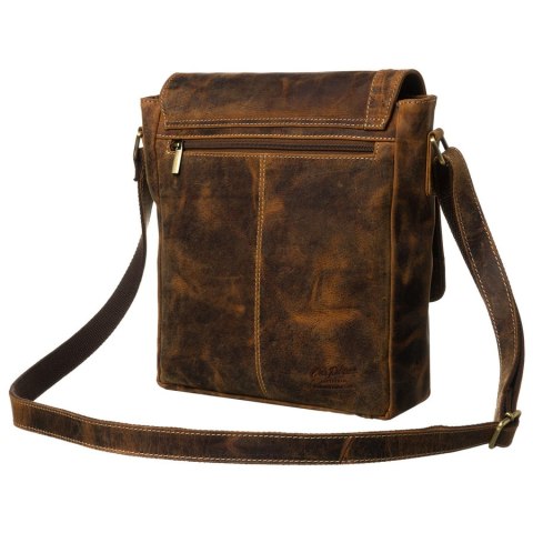 Skórzana listonoszka męska w brązowym kolorze zawieszona na regulowanym pasku - Peterson