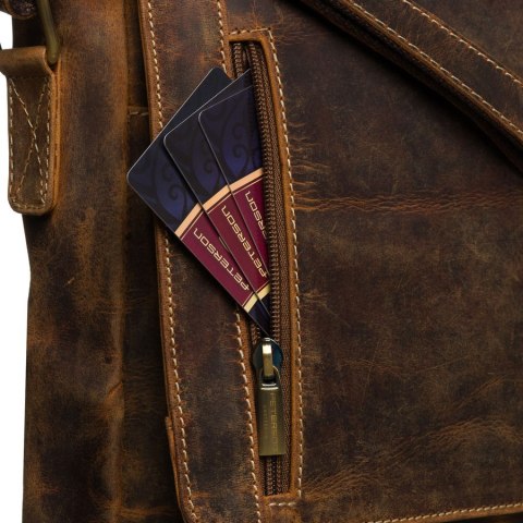 Skórzana listonoszka męska w brązowym kolorze zawieszona na regulowanym pasku - Peterson