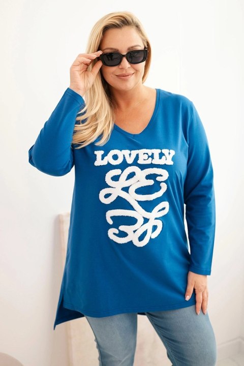Bluzka damska Plus Size chabrowa LOVELY z dekoltem V