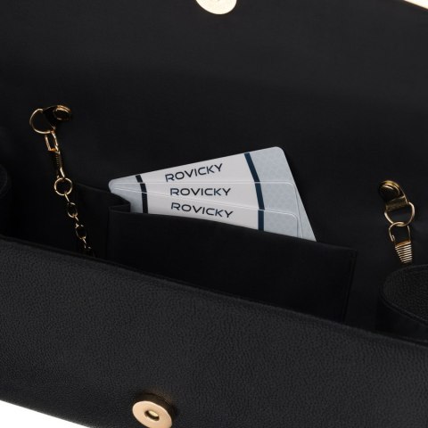 Czarna kopertówka damska wykonana ze skóry ekologicznej, zapinana klipsem magnetycznym - Rovicky
