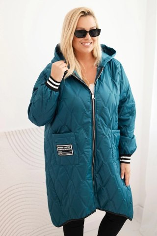 Kurtka damska Plus Size pikowana z kapturem i sportowymi mankietami morska – Stylowy Wieszak