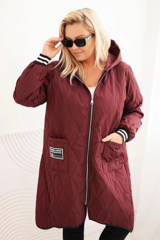 Kurtka damska Plus Size pikowana z kapturem i sportowymi mankietami śliwkowa – Stylowy Wieszak