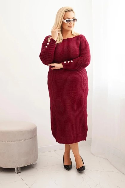 Sukienka swetrowa damska Plus Size z moherem – bordowa