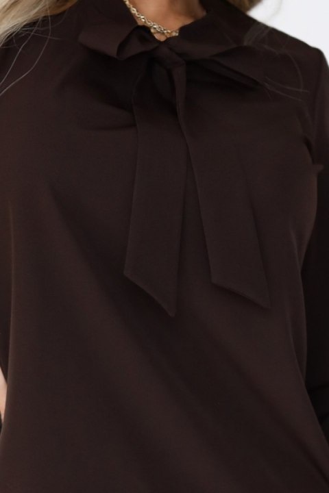 140-29 Biznesowa bluzka z długim rękawkiem i wiązaniem z przodu - czekoladowa - M