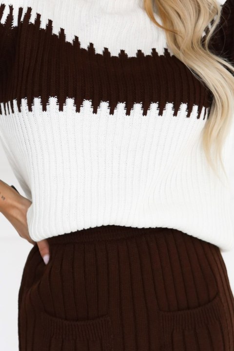 571-2 Dwuczęściowy komplet sweterkowy z dopasowaną spódnicą - czekoladowy - UNI