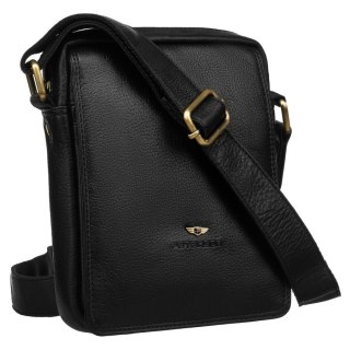 Czarna listonoszka męska ze skóry naturalnej ze złotymi okuciami - Peterson