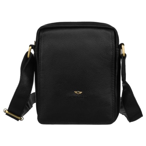 Czarna listonoszka męska ze skóry naturalnej ze złotymi okuciami - Peterson