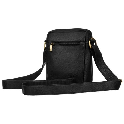 Czarna listonoszka męska ze skóry naturalnej ze złotymi okuciami - Peterson