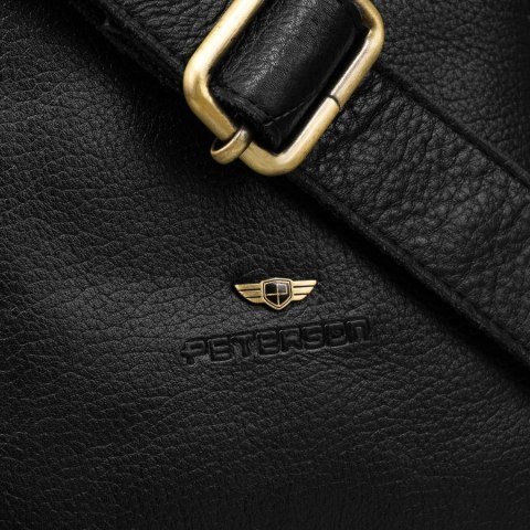 Czarna listonoszka męska ze skóry naturalnej ze złotymi okuciami - Peterson