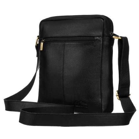 Czarna, skórzana listonoszka męska zamykana solidnymi suwakami - Peterson