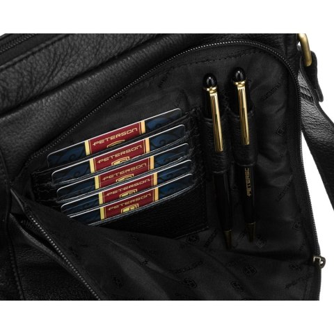 Czarna, skórzana listonoszka męska zamykana solidnymi suwakami - Peterson