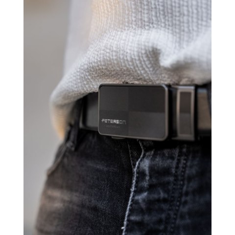 Czarny pasek męski ze skóry naturalnej z automatyczną, czarną klamrą - Peterson Czarny pasek męski ze skóry naturalnej z automatyczną, czarną klamrą - Peterson